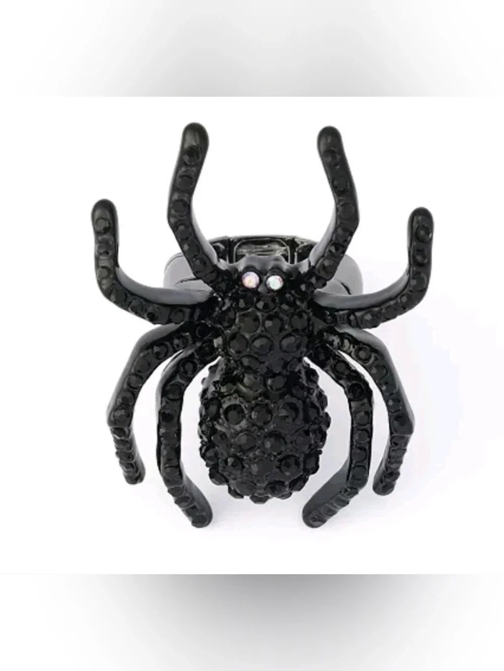 Betsey Johnson Black Crystal Encrusted Spider Cocktail Stretch Ring, NEW IN BOX